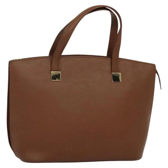 CELINE Hand Bag Leather Brown Gold - Picture 1 of 14